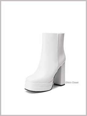 Chunky Platform Ankle Boots Y2K PU Faux Leather Square Toe Side Zipper
